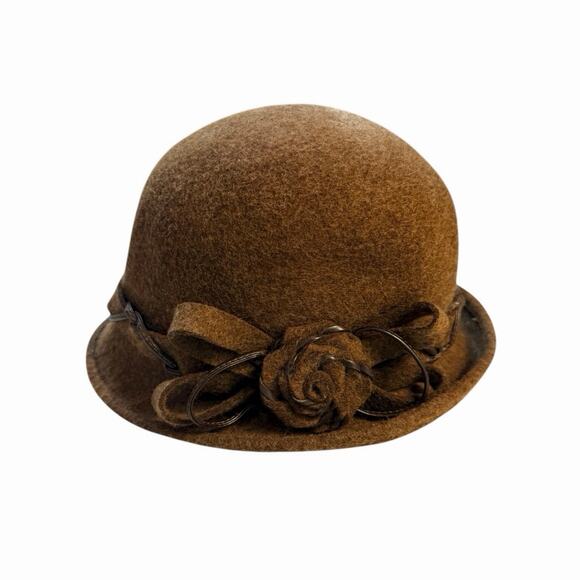 Vintage Italian Brown Wool Cloche Hat Floral Rosette Felt Womens S M EU56 main image 8